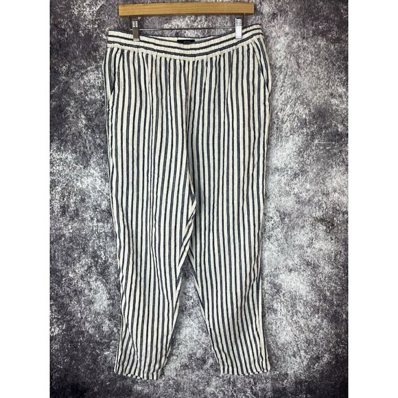 Tahari Linen Pants Women’s Large Pinstriped Tapered Coastal Beach Quiet Luxury - Picture 1 of 15